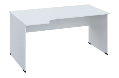 ERL 28 - 164 stůl kancelářský, rohový, levý, dřevěná podnož, deska 25 mm, široký 1600 mm, bílá